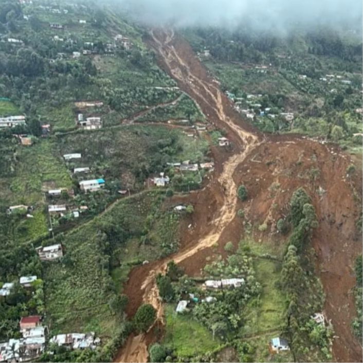 Colombian mountainside with a landslide in the middle