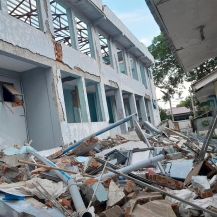 Collapsed building in Myanmar following deadly earthquake