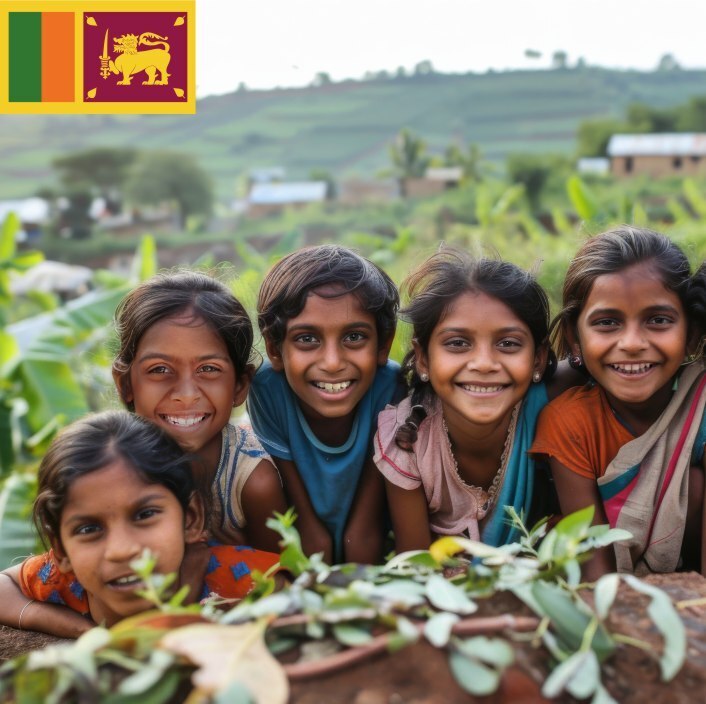 Group of Sri Lankan children smiling at camera